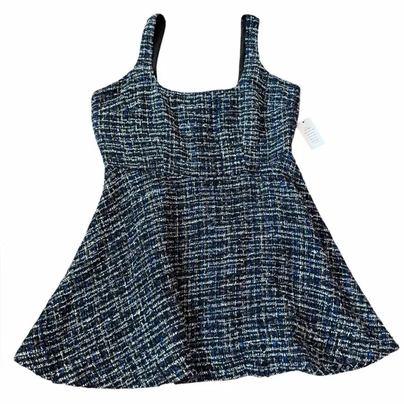 Eloquii Flare Tweed Mini Jumper Blue & Black Fit & Flare Dress Womens Sz 16 NWT - Picture 3 of 10
